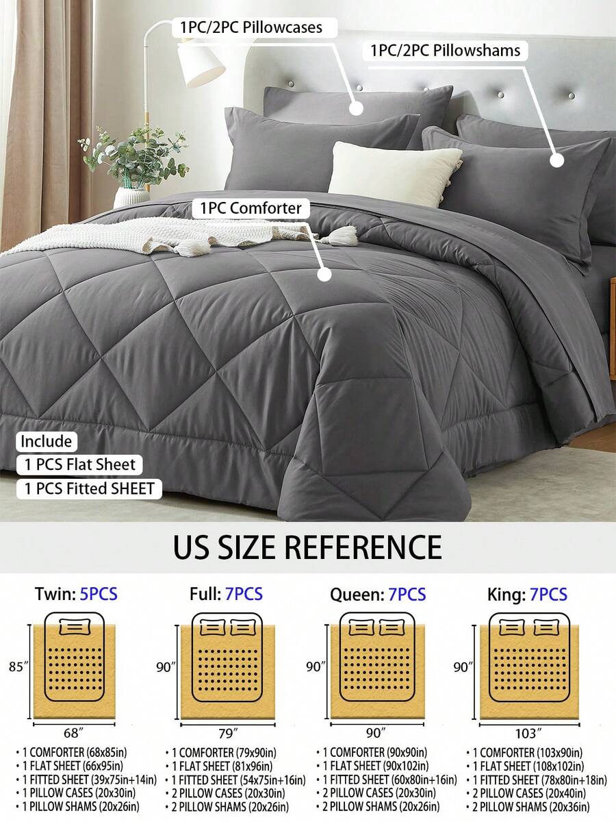 5/7 Piece Solid Color Bed Comf - Quilt Cotton Summer recension och pris